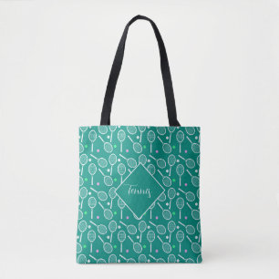 Tennis Racket Pattern Retro Green Personalized Tote Bag