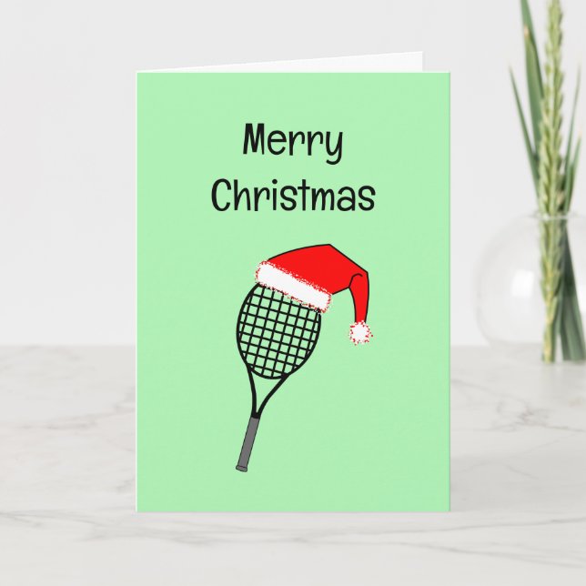 Tennis Racket Santa Hat Holiday Card (Front)