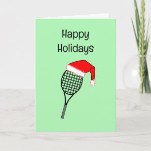 Tennis Racket Santa Hat Holiday Card