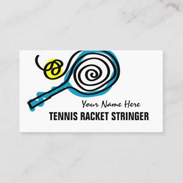 Tennis Racket Stringer business card template (Front)