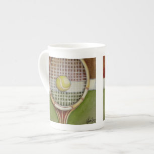Tennis Racket with Ball Laying on Court Bone China Mug