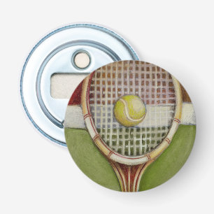 Tennis Racket with Ball Laying on Court Bottle Opener
