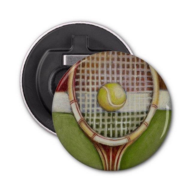 Tennis Racket with Ball Laying on Court Bottle Opener (Front)