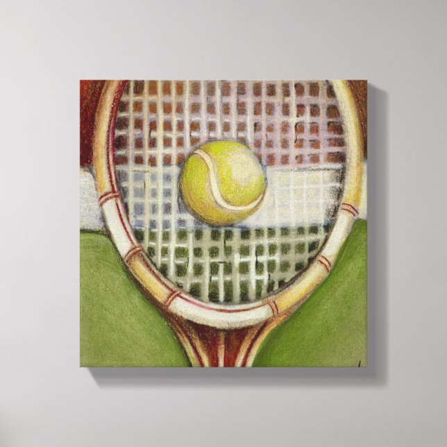 Tennis Racket with Ball Laying on Court Canvas Print (Front)