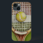 Tennis Racket with Ball Laying on Court iPhone 13 Case<br><div class="desc">Enjoy a little tennis with this scene painted by Ethan Harper. A well stitched racket with a ball sitting on the middle, you just want to pick it up, head to your local court and play a game. Purchase your copy of this print today!</div>