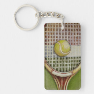 Tennis Racket with Ball Laying on Court Keychain