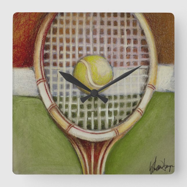 Tennis Racket with Ball Laying on Court Square Wall Clock (Front)