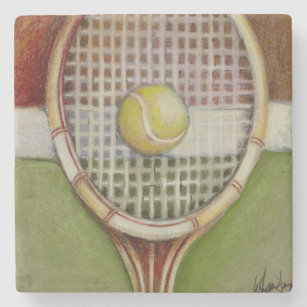 Tennis Racket with Ball Laying on Court Stone Coaster