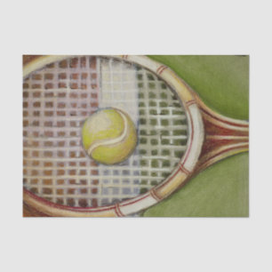 Tennis Racket with Ball Laying on Court Tissue Paper