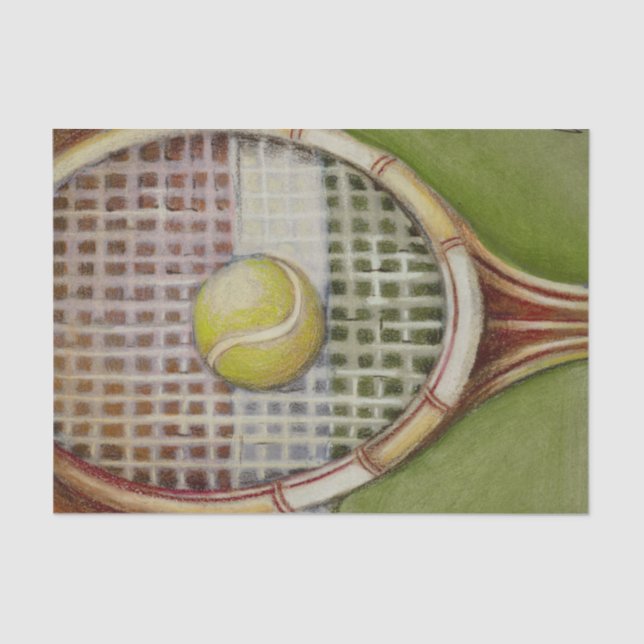 Tennis Racket with Ball Laying on Court Tissue Paper (Front)