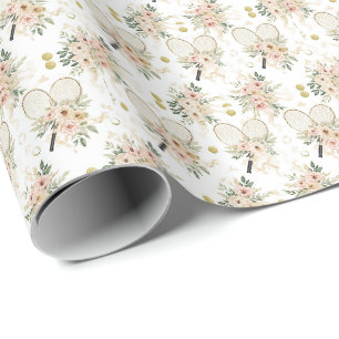 Tennis Racket with Floral Wrapping Paper