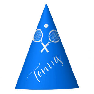 Tennis Rackets and Ball Blue Party Hat