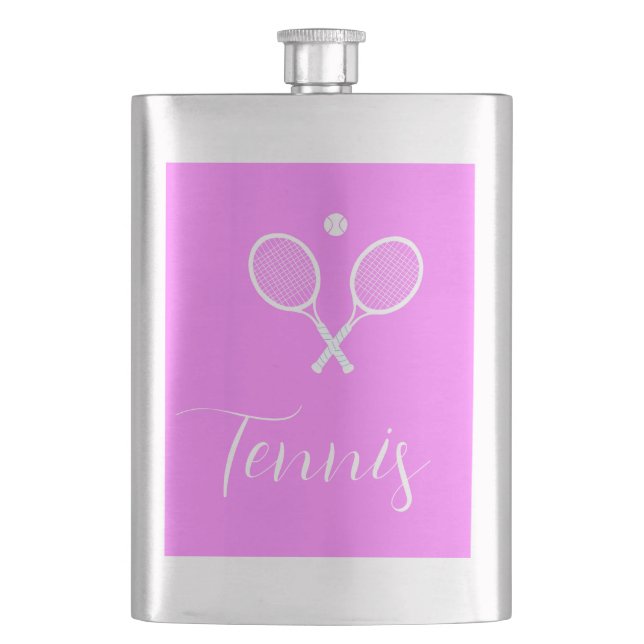 Tennis Rackets and Ball Deep Pink   Hip Flask (Front)