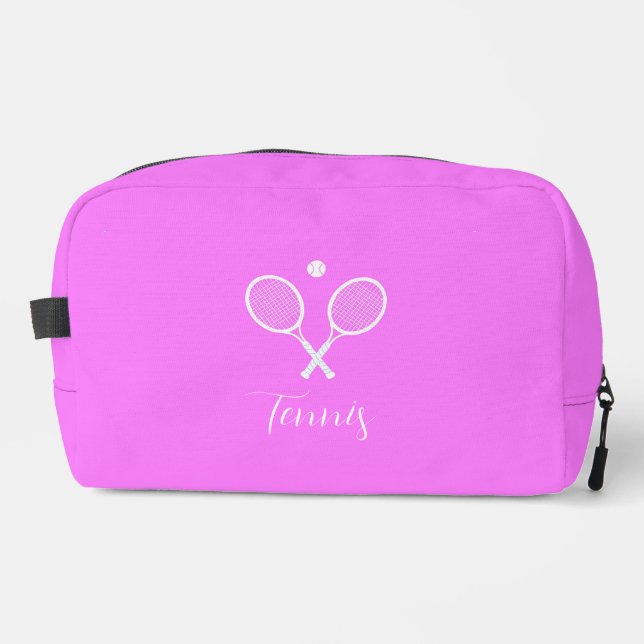 Tennis Rackets and Ball Deep Pink Personalized Dopp Kit (Front)