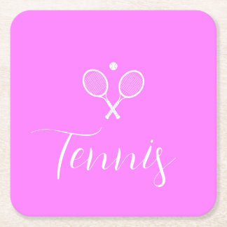 Tennis Rackets and Ball Deep Pink  Square Paper Coaster