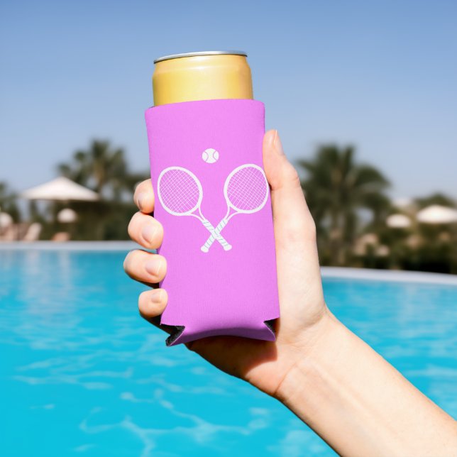 Tennis Rackets and Ball Party Deep PInk Seltzer Can Cooler (In Situ Pool)