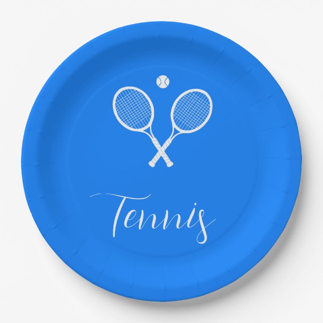 Tennis Rackets and Ball Ultramarine Blue   Paper Plate (Front)