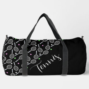 Tennis Rackets and Balls Black Duffle Bag