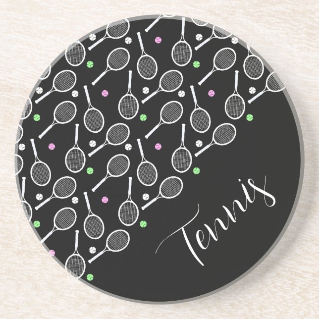 Tennis Rackets and Balls Black Extravagant  Coaster (Front)