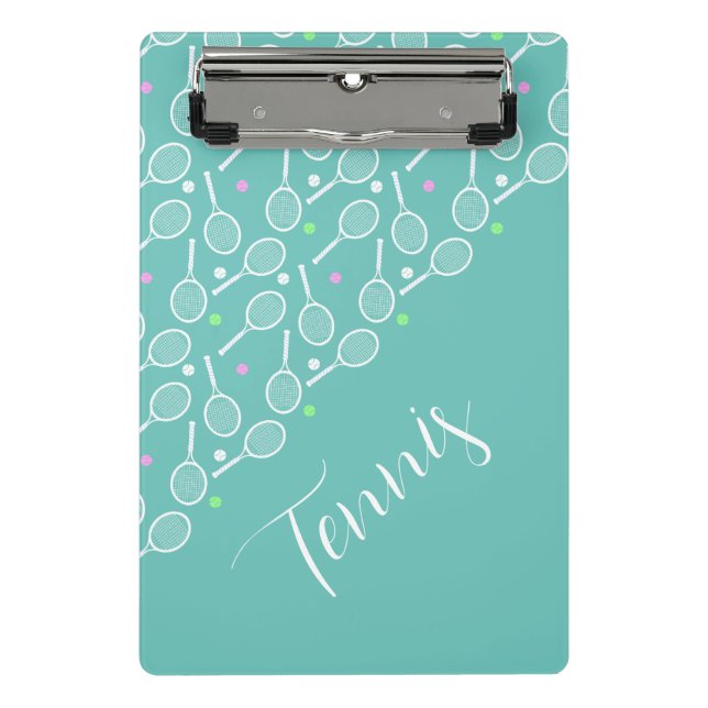 Tennis Rackets and Balls Mint Green Mini Clipboard (Front)