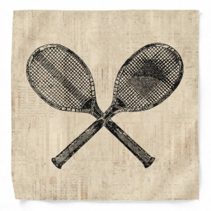 Tennis Rackets Antique Tennis Racquet Script Paper Bandana