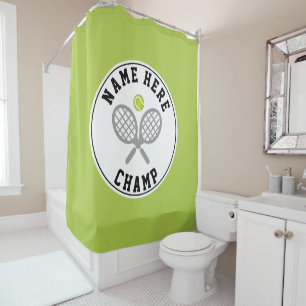 Tennis rackets, ball champ and player name green