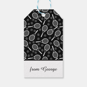 Tennis Rackets & Balls Pattern Sports Kids Name Gift Tags