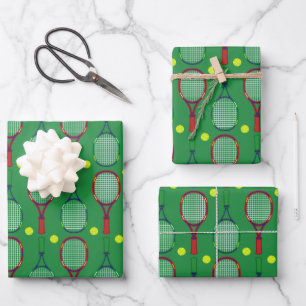 Tennis Rackets & Balls Pattern Wrapping Paper Sheet