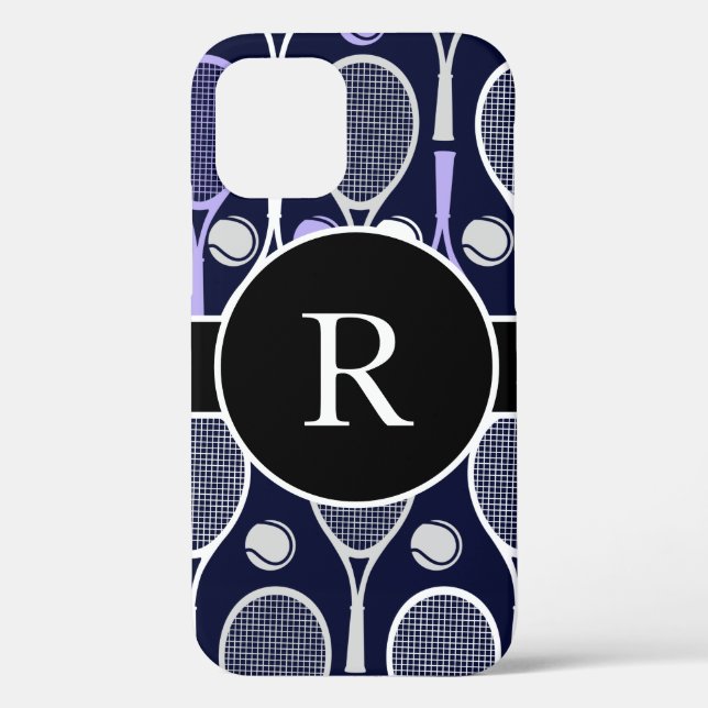 Tennis Rackets & Balls Team Name Monogram Purple Case-Mate iPhone Case (Back)