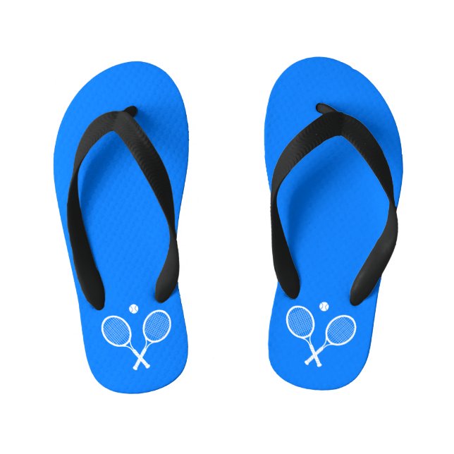 Tennis Rackets Blue Backgroud   Kid's Flip Flops (Footbed)