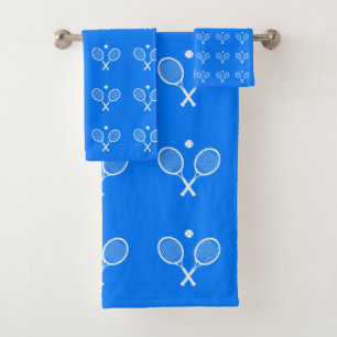 Tennis Rackets Blue Background Bath Towel Set