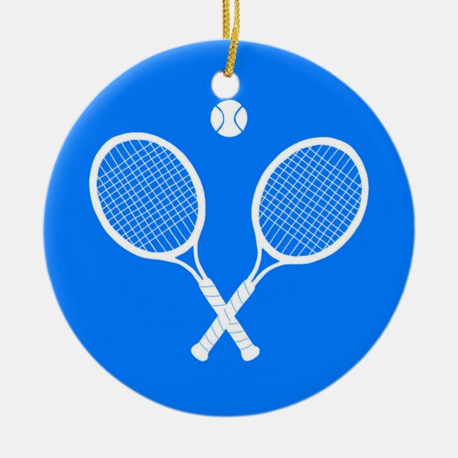 Tennis Rackets Blue Background   Ceramic Ornament (Front)