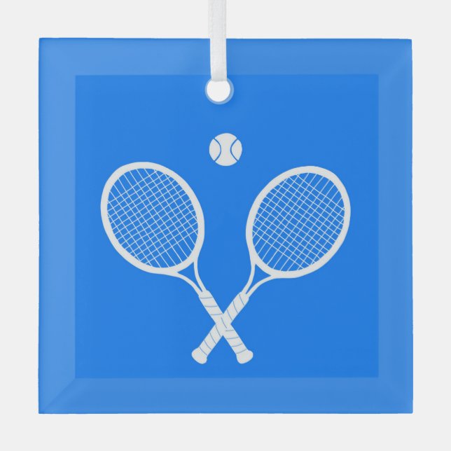 Tennis Rackets Blue Background   Glass Ornament (Front)