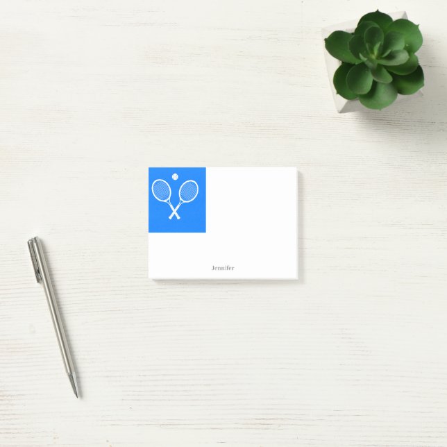Tennis Rackets Blue Background Personalized Post-it Notes (Office)