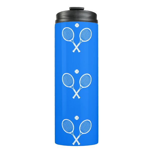 Tennis Rackets Blue Background   Thermal Tumbler (Front)