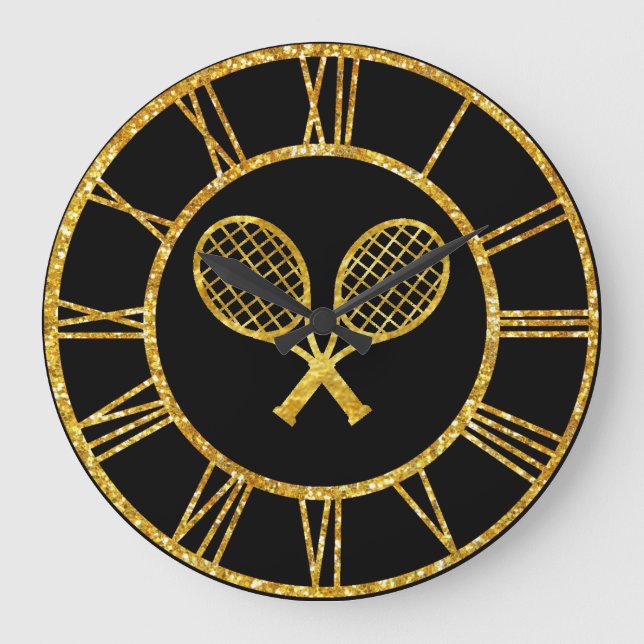 Tennis Rackets in Gold Large Clock (Front)