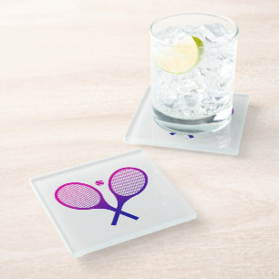 Tennis Rackets Magenta to Purple Ombre   Glass Coaster