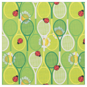 💚🐞🎾 Tennis rackets on green, custom size Fabric