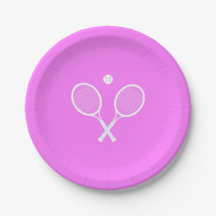 Tennis Rackets Party Deep Pink Paper Plate