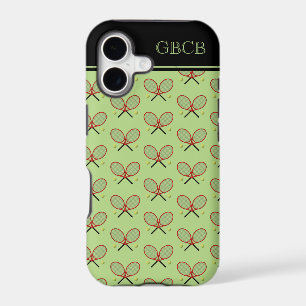Tennis rackets pattern custom initials green