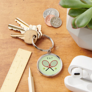 Tennis rackets personalized green keychain