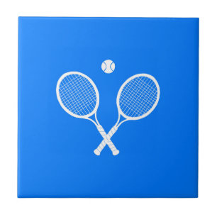 Tennis Rackets with Ball on Blue Background Tile