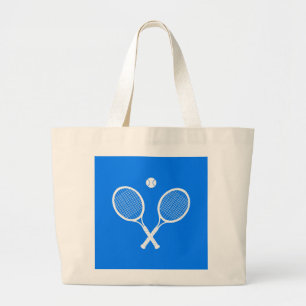 Tennis Rackets with Ball Ultramarine Blue Hue Large Tote Bag