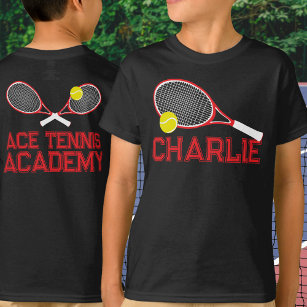 Tennis racquet and ball red white graphic custom T-Shirt