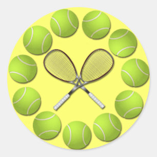 TENNIS RACQUET AND BALLS CLASSIC ROUND STICKER