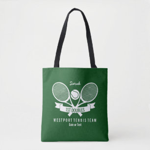 Tennis Racquet Ball Personalized Custom Green Logo Tote Bag