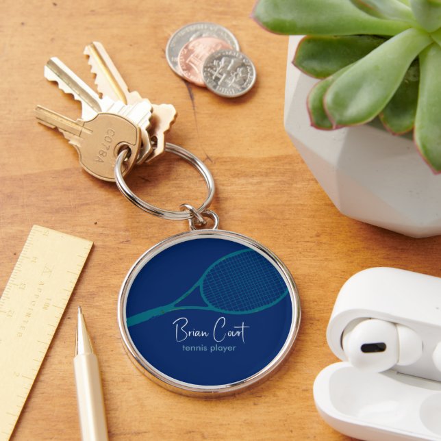 Tennis Racquet Personalized Blue  Keychain (Desk)