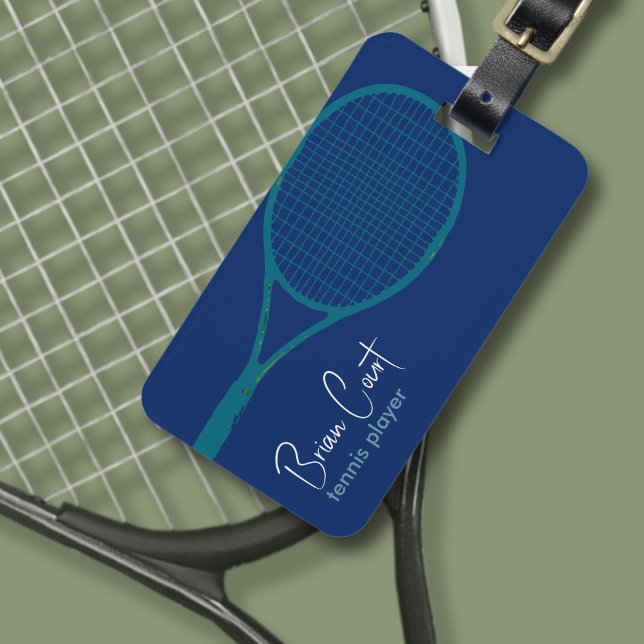 Tennis Racquet Personalized Blue Luggage Tag (Creator Uploaded)