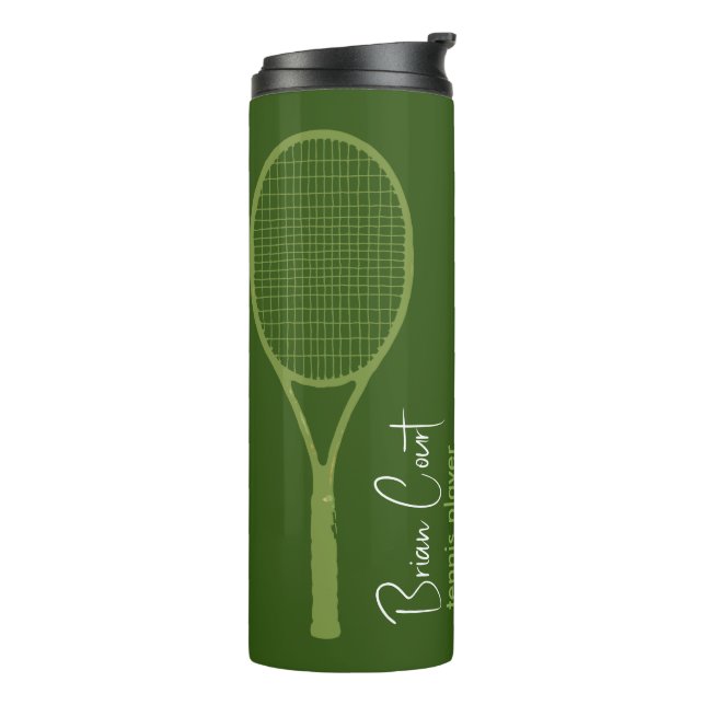 Tennis Racquet Personalized Green Thermal Tumbler (Rotated Left)