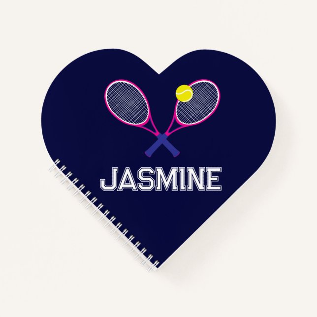Tennis racquet pink blue love personalized  notebook (Front)